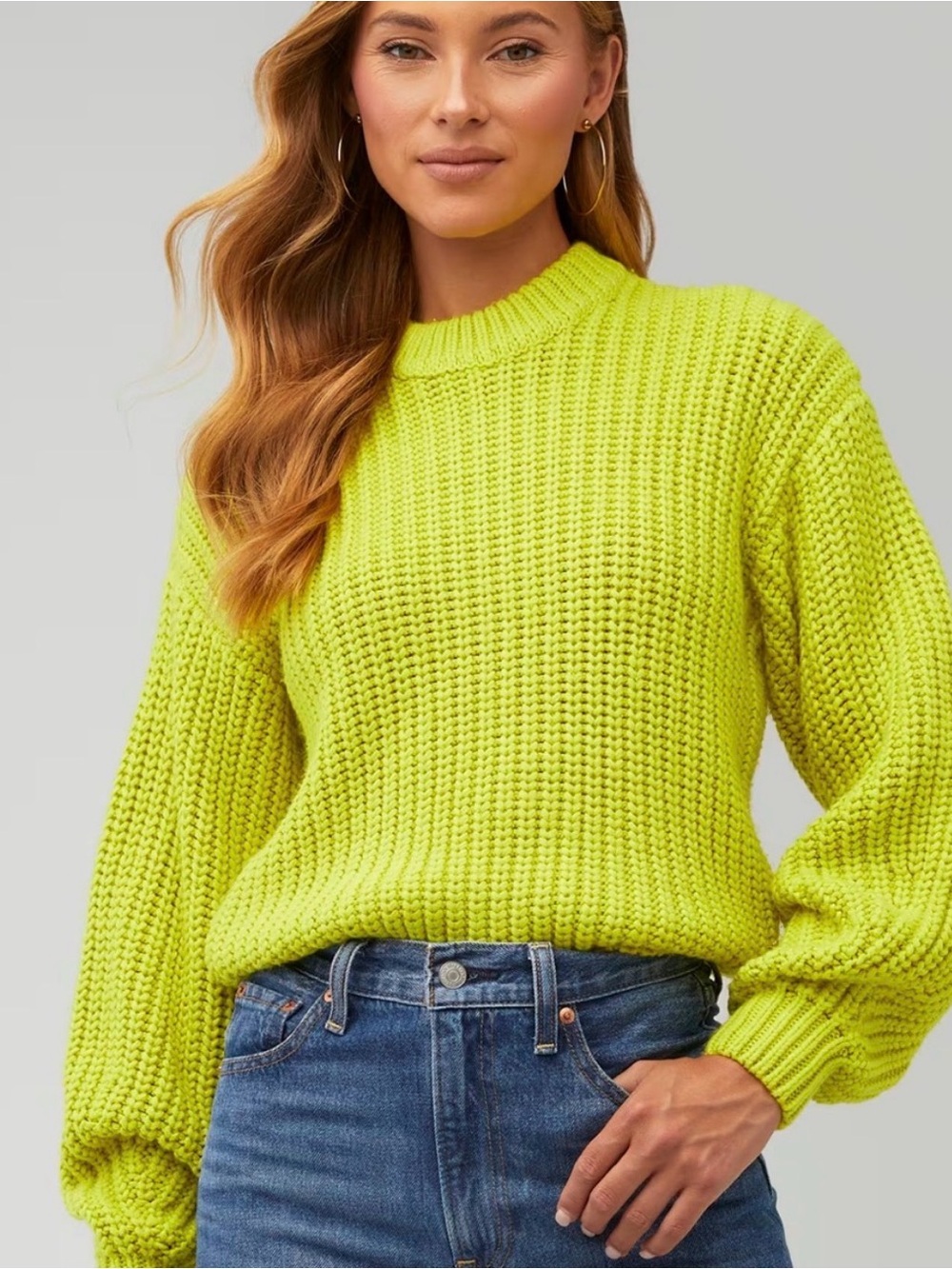 Show Me Your MuMu Neon Lime Chunky Crew Sweater